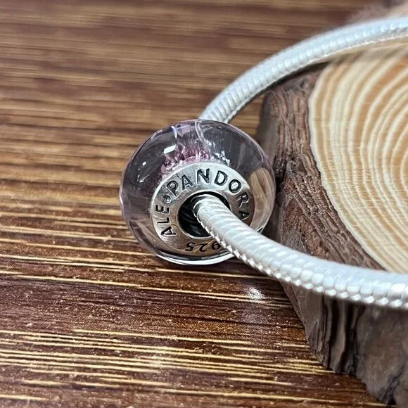 Murano Glass Rapunzel's Signature Color Iridescent Pink Facetted Bead Charm - Picture 7 of 7